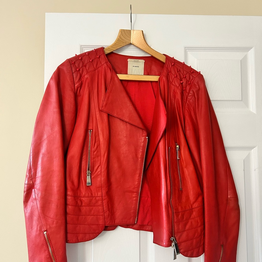 Pinko Vibrant Red Leather Jacket